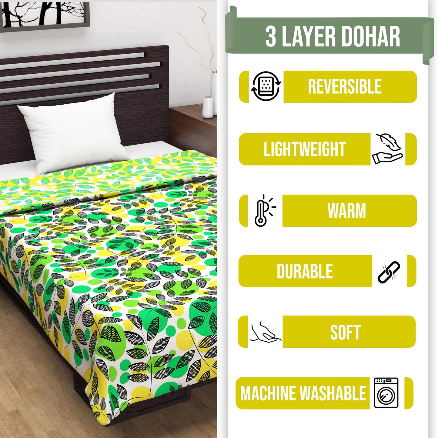 Floral Green Microfiber Super Comfortable Double Bed AC Dohar