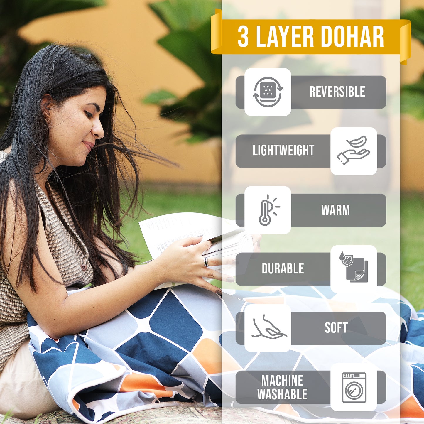 Grey and Blue Abstract Print Microfiber Dohar Combo for Single Bed