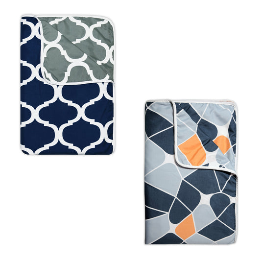 Grey and Blue Abstract Print Microfiber Combo Set of 2 Dohar For Single Bed