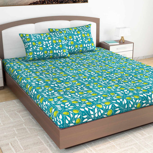 Blue Elegant Floral Bedsheet For King Size Bed