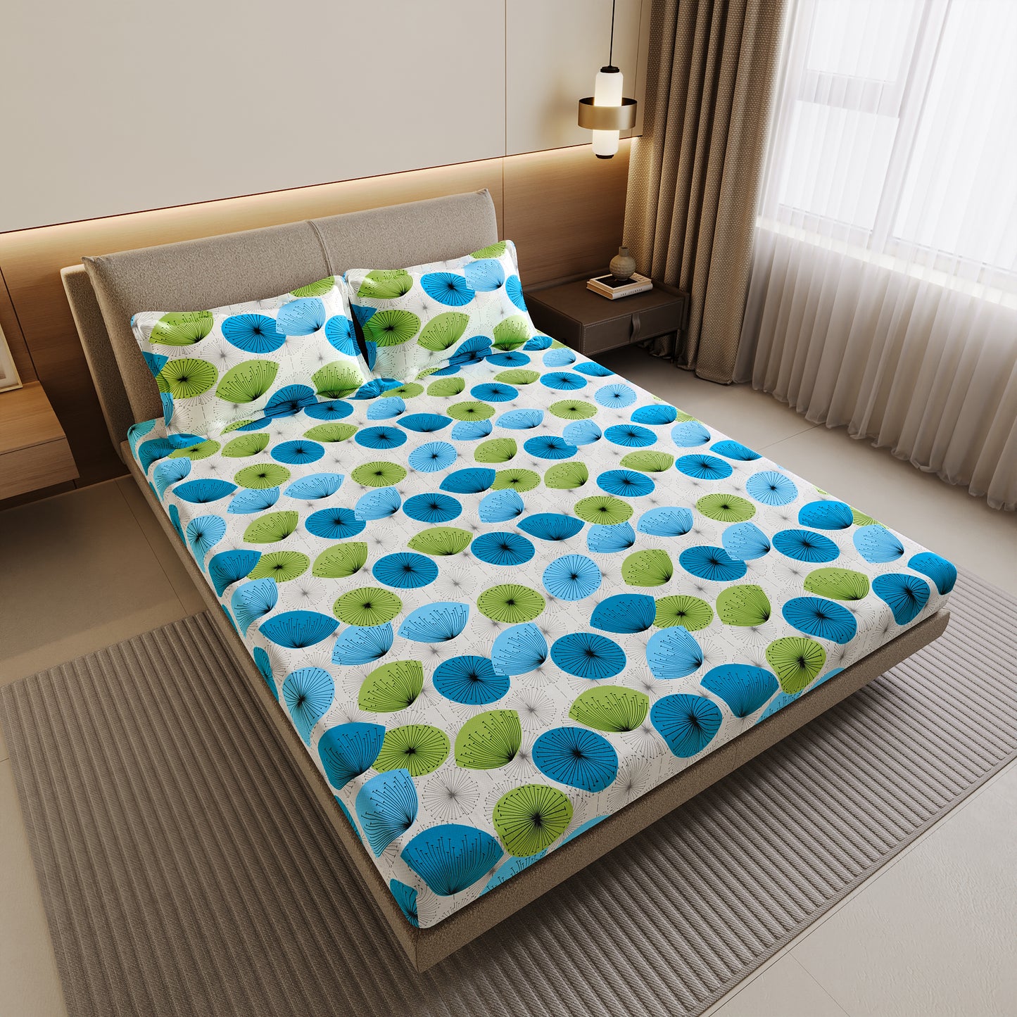 Dandelions Print Blue Cotton Bedsheet For Double Bed