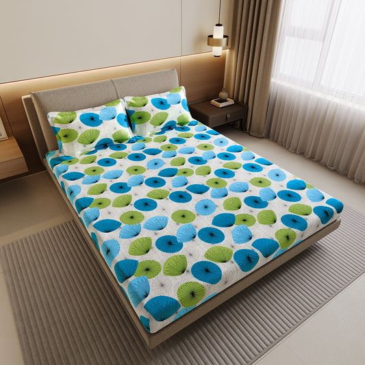 Dandelions Print Blue Cotton Bedsheet For Double Bed