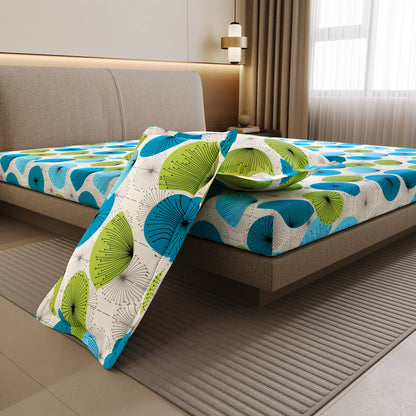 Dandelions Print Blue Cotton Bedsheet For Double Bed