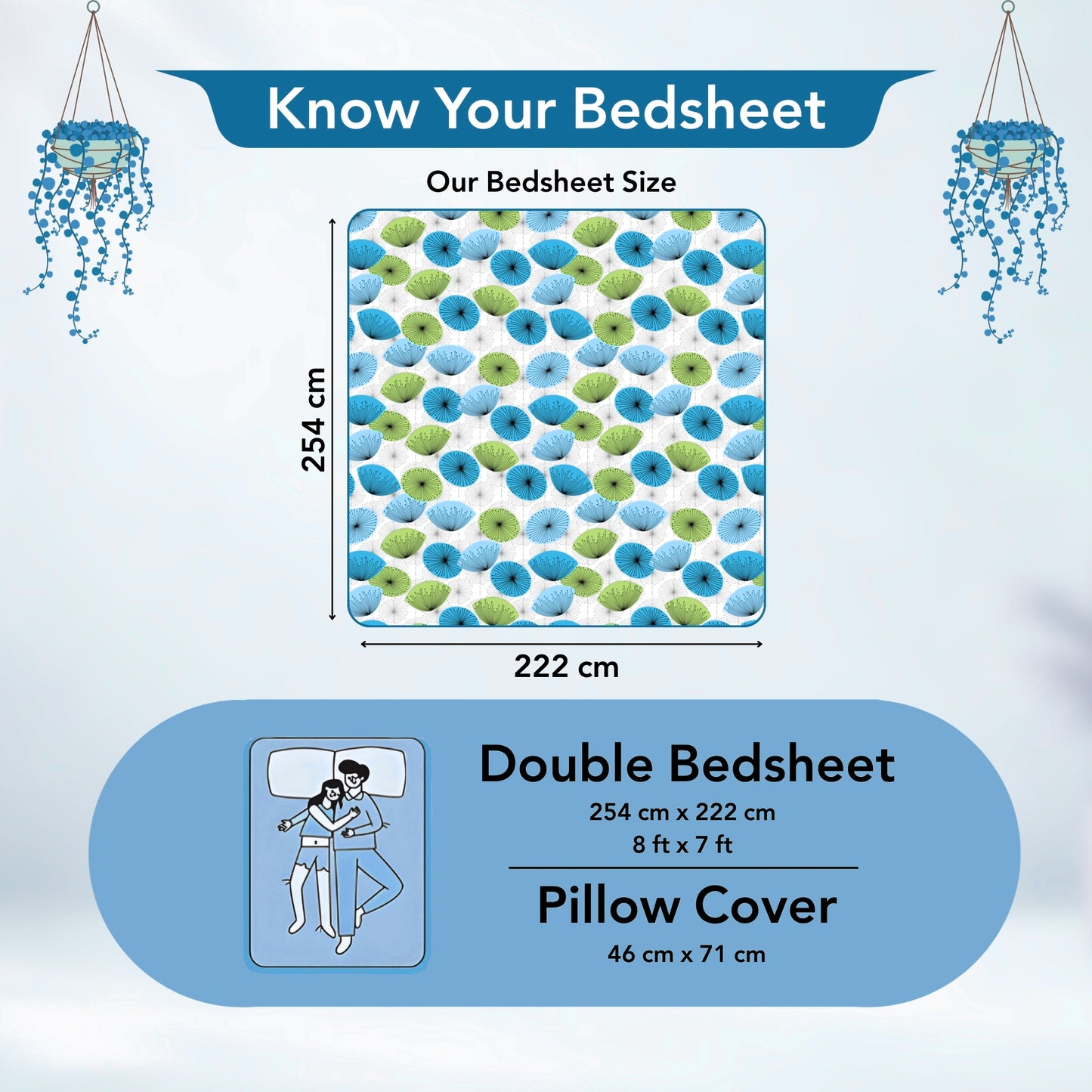 Dandelions Print Blue Cotton Bedsheet For Double Bed