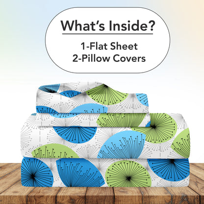 Dandelions Print Blue Cotton Bedsheet For Double Bed