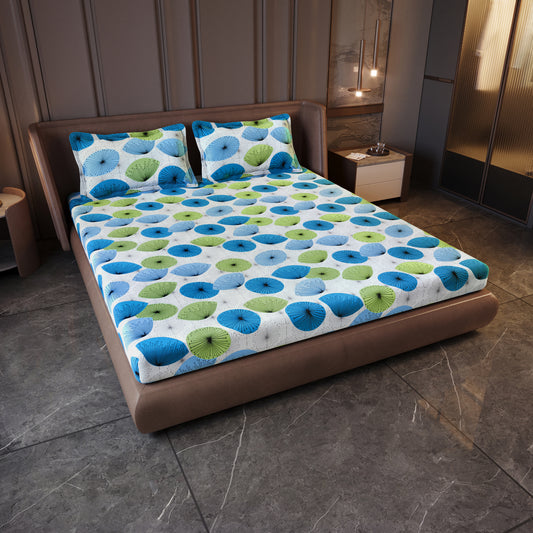 Dandelions Print Blue Cotton Bedsheet For King Size Bed