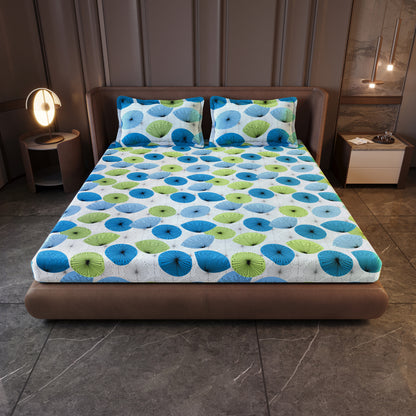 Dandelions Print Blue Cotton Bedsheet For King Size Bed