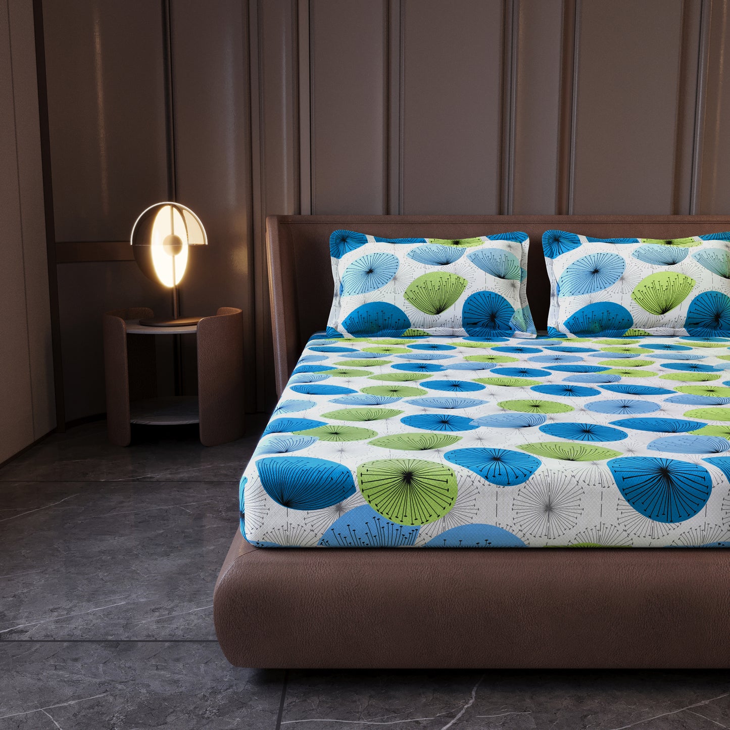 Dandelions Print Blue Cotton Bedsheet For King Size Bed