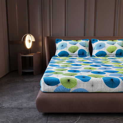 Dandelions Print Blue Cotton Bedsheet For King Size Bed