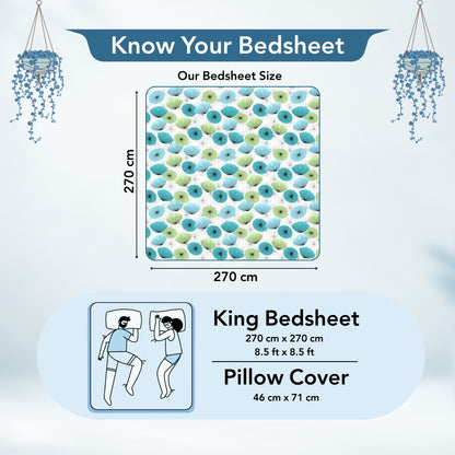 Dandelions Print Blue Cotton Bedsheet For King Size Bed