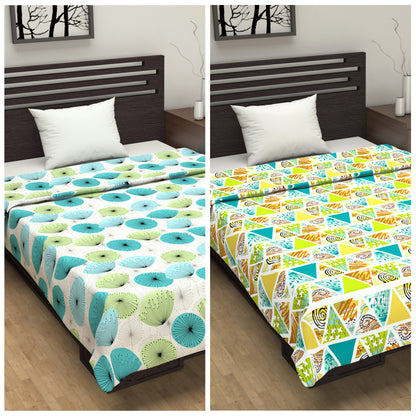 Green Floral and Multicolor Pattern Cotton Dohar Combo for Single Bed