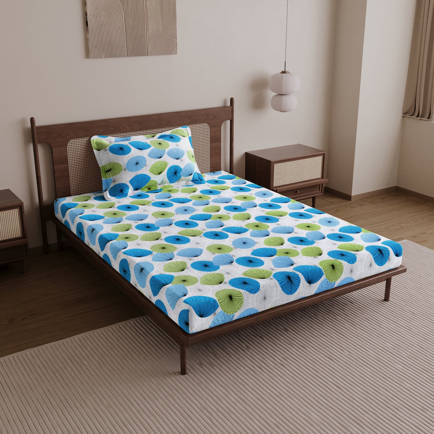 Dandelions Floral Print Blue Single Cotton Bedsheet