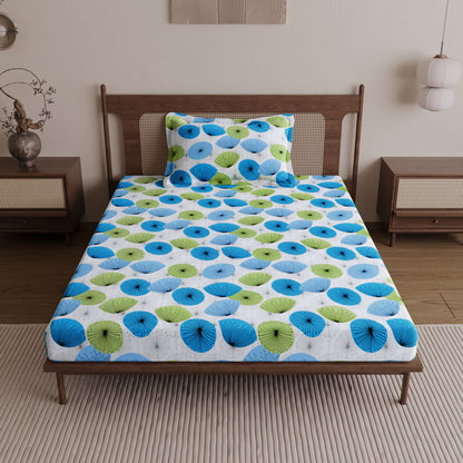 Dandelions Floral Print Blue Single Cotton Bedsheet