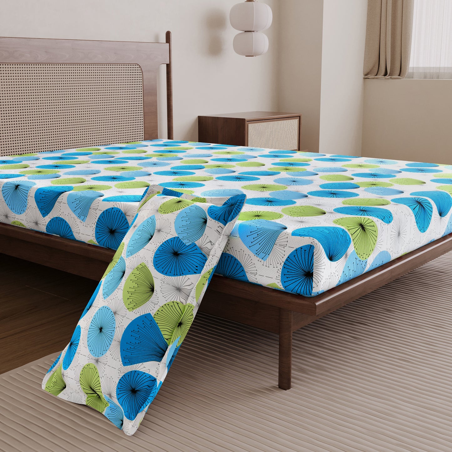 Dandelions Floral Print Blue Single Cotton Bedsheet