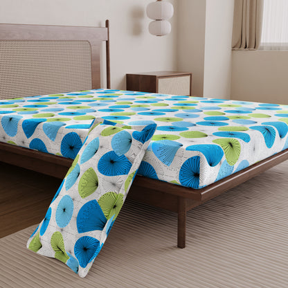 Dandelions Floral Print Blue Single Cotton Bedsheet