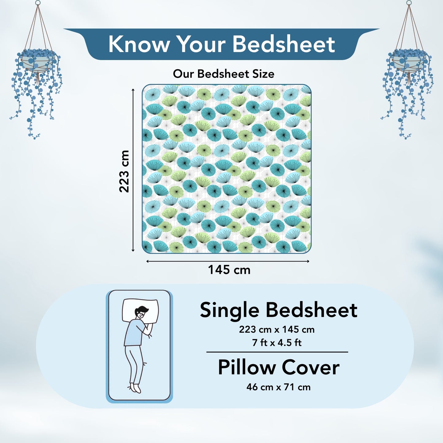 Dandelions Floral Print Blue Single Cotton Bedsheet