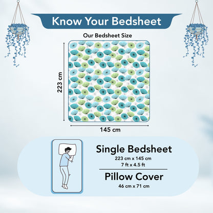 Dandelions Floral Print Blue Single Cotton Bedsheet