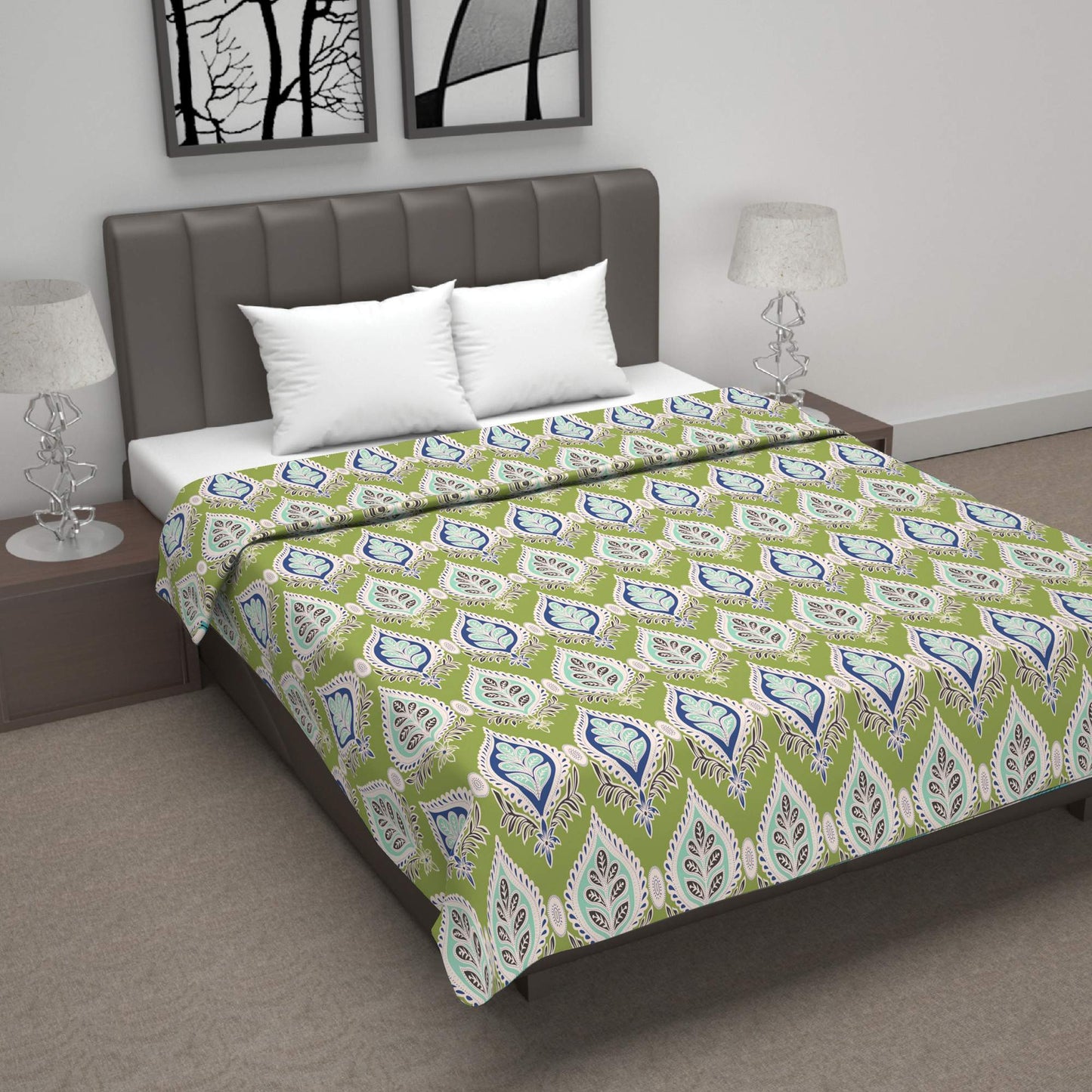 Apple Green 120 GSM 100% Cotton Floral Double Bed AC Blanket Dohar for All Season