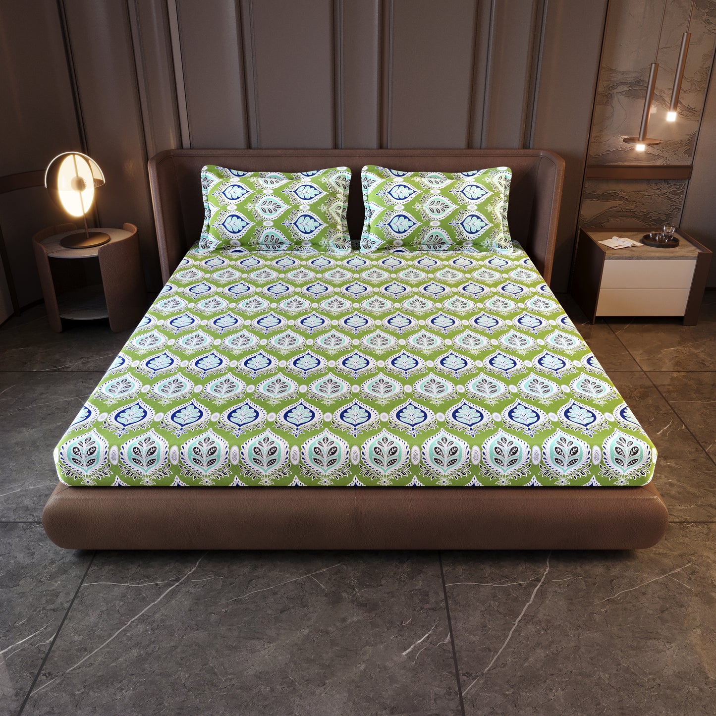 Damask Motif Bedsheet For King Size Bed