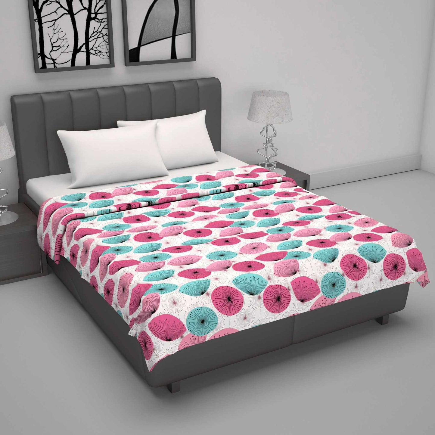 Dandelions Floral Print Pink 144 TC 100% Cotton Cozy and Comfy Dohar for Double Bed