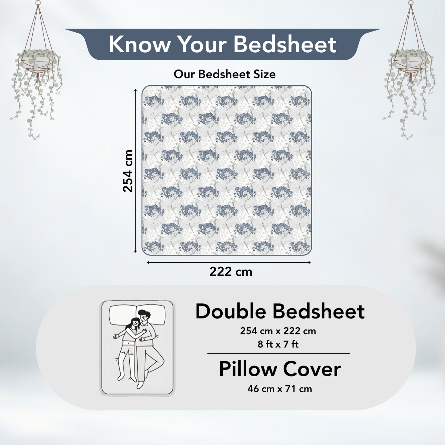 Grey Blue Autumn Tree Leaf Bedsheet For Double Bed