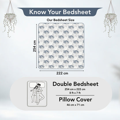 Grey Blue Autumn Tree Leaf Bedsheet For Double Bed