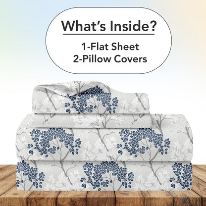 Grey Blue Autumn Tree Leaf Bedsheet For Double Bed