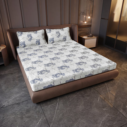 Grey Blue Autumn Tree Leaf Bedsheet For King Size Bed