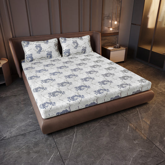 Grey Blue Autumn Tree Leaf Bedsheet For King Size Bed