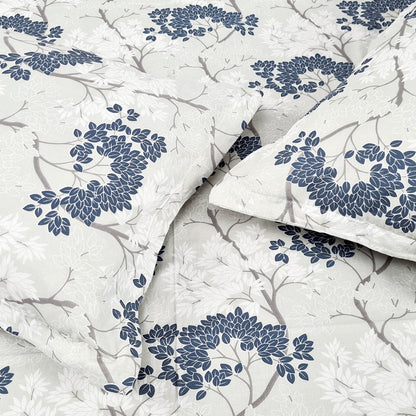 Grey Blue Autumn Tree Leaf Bedsheet For King Size Bed