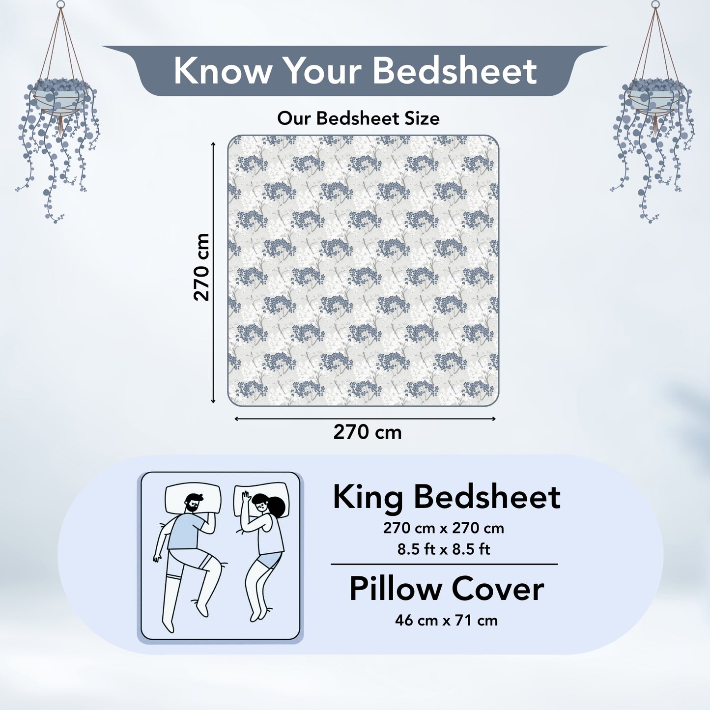 Grey Blue Autumn Tree Leaf Bedsheet For King Size Bed