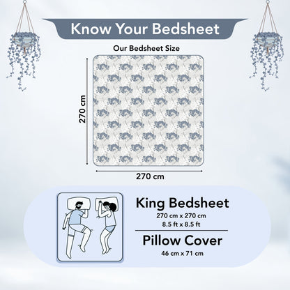Grey Blue Autumn Tree Leaf Bedsheet For King Size Bed