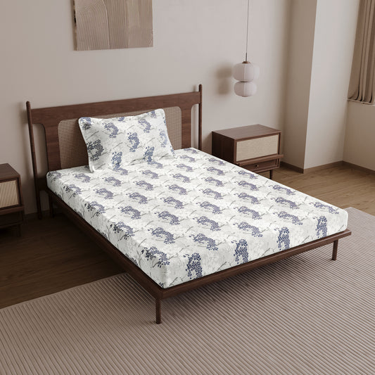 Grey Blue Autumn Tree Leaf Single Bed Bedsheet