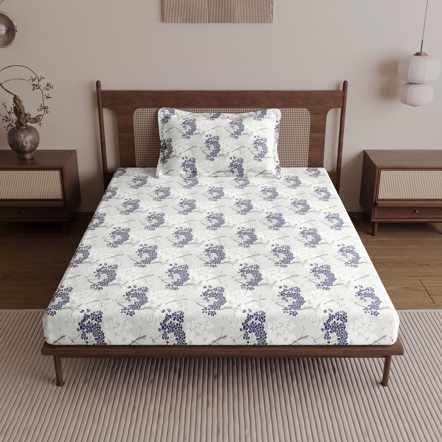 Grey Blue Autumn Tree Leaf Single Bed Bedsheet