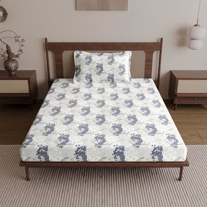 Grey Blue Autumn Tree Leaf Single Bed Bedsheet