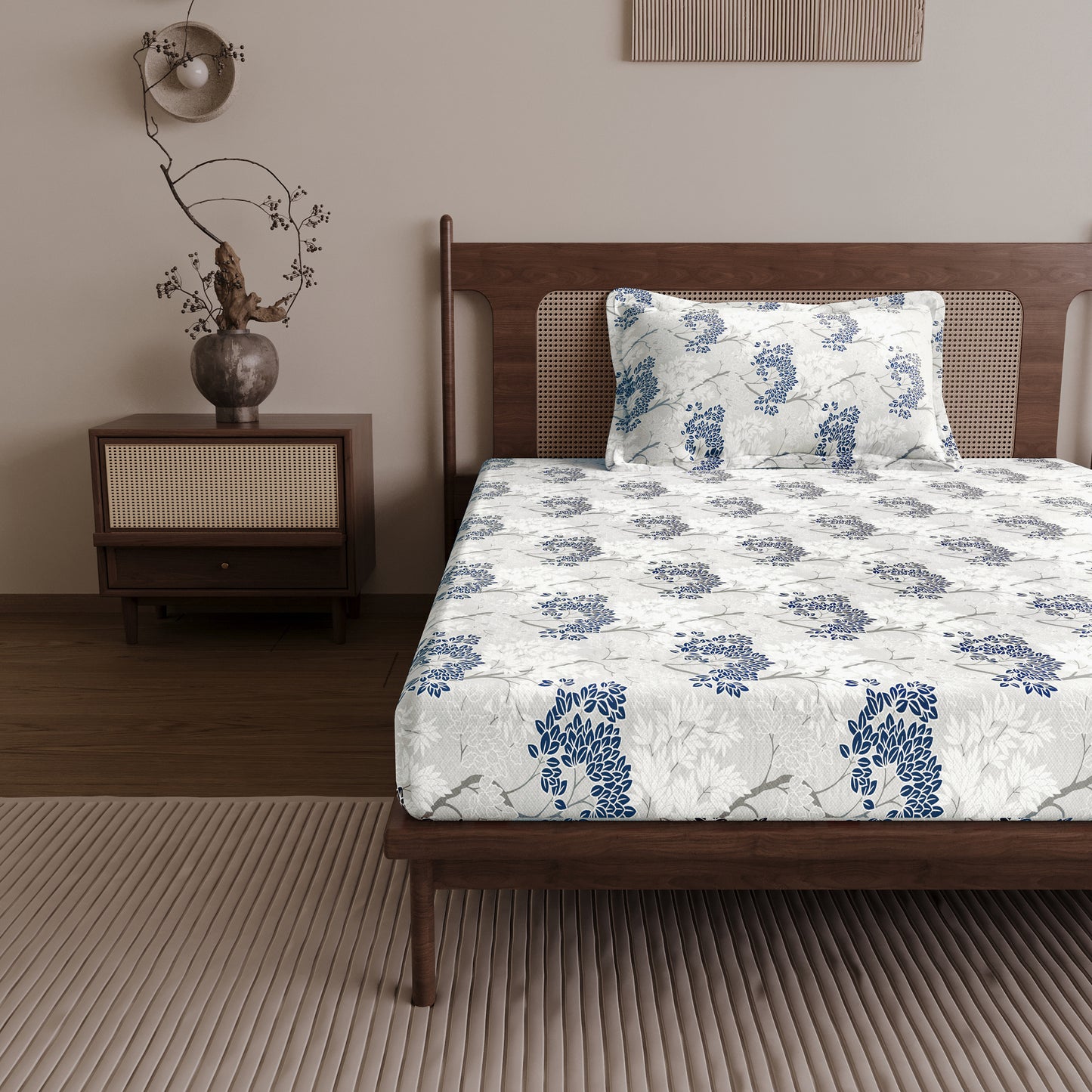 Grey Blue Autumn Tree Leaf Single Bed Bedsheet