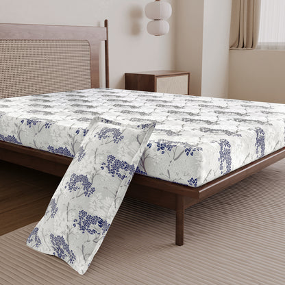Grey Blue Autumn Tree Leaf Single Bed Bedsheet