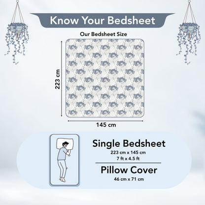 Grey Blue Autumn Tree Leaf Single Bed Bedsheet