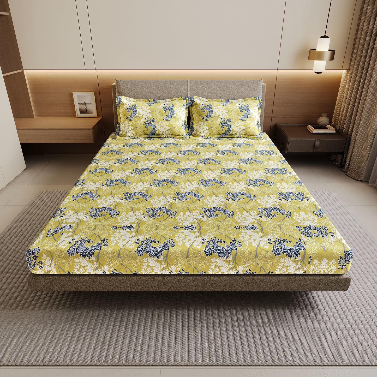 Green Autumn Tree Leaf Bedsheet For Double Bed