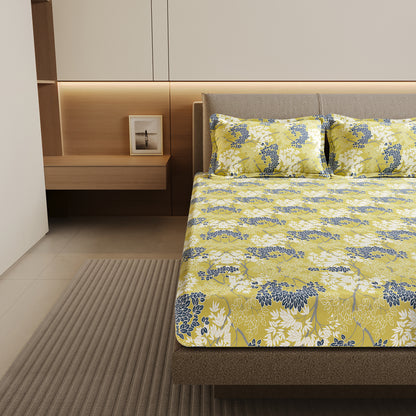 Green Autumn Tree Leaf Bedsheet For Double Bed