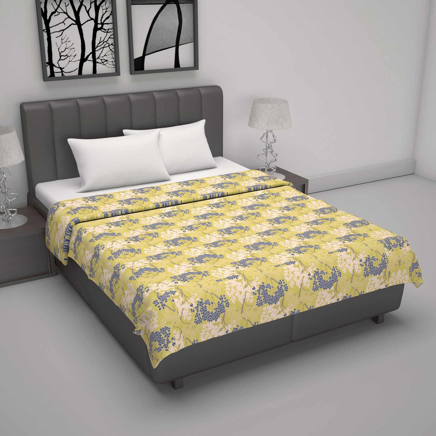 Floral Lime Green and Grey 144 TC Double Bed AC Dohar Lightweight 120 GSM Perfect for Your Living Room