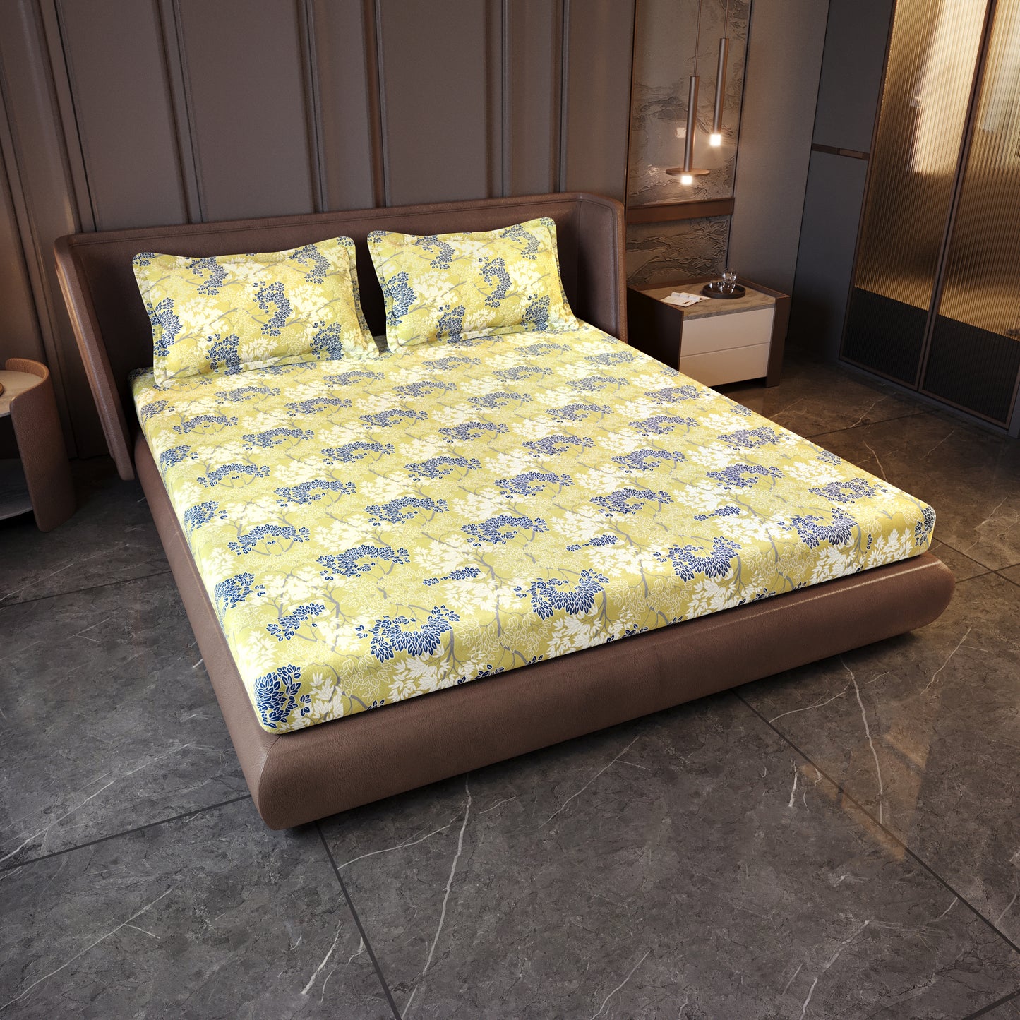 Green Autumn Tree Leaf Bedsheet For King Size Bed