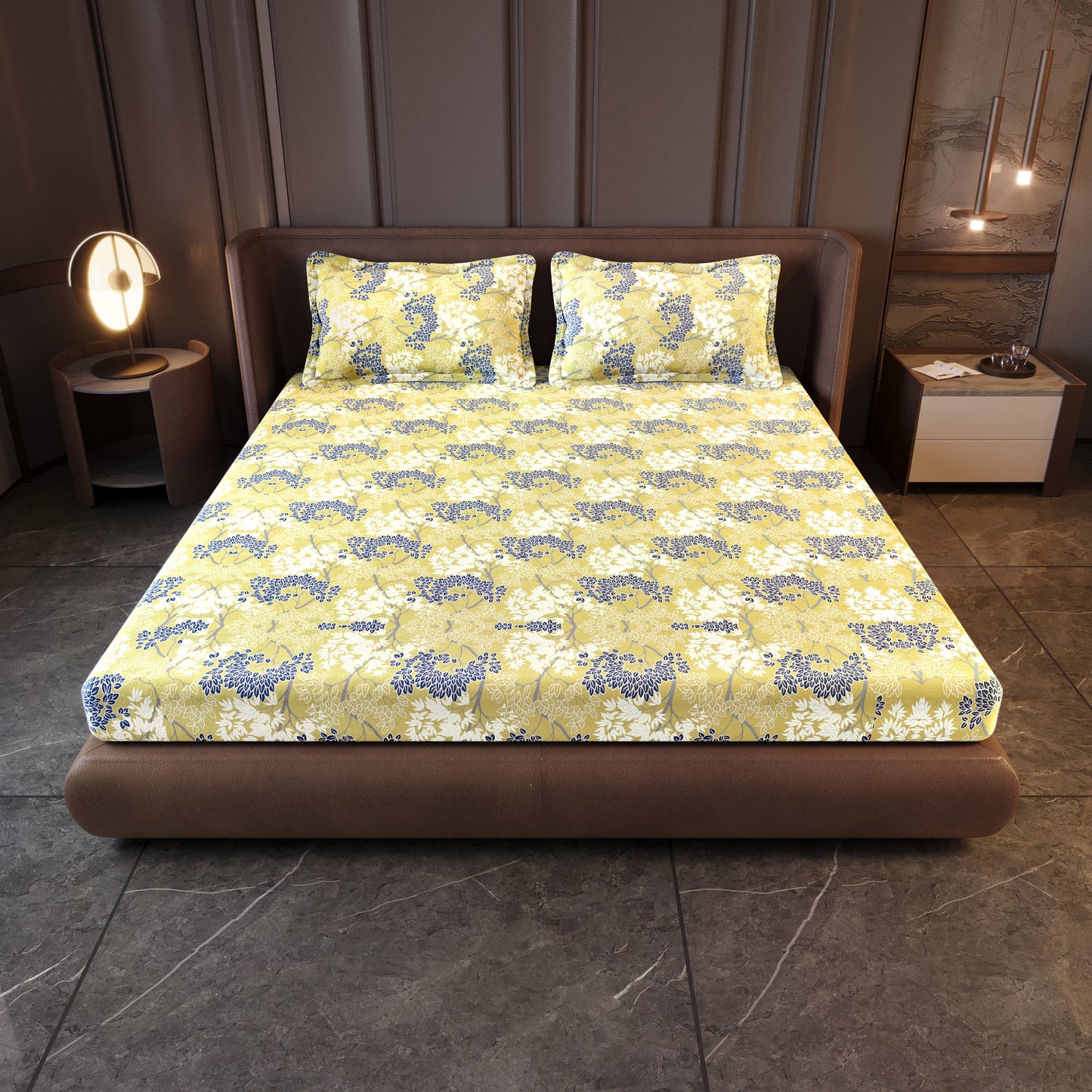 Green Autumn Tree Leaf Bedsheet For King Size Bed