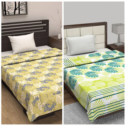 Green Floral Cotton Combo Set of 2 Dohar For Single Bed