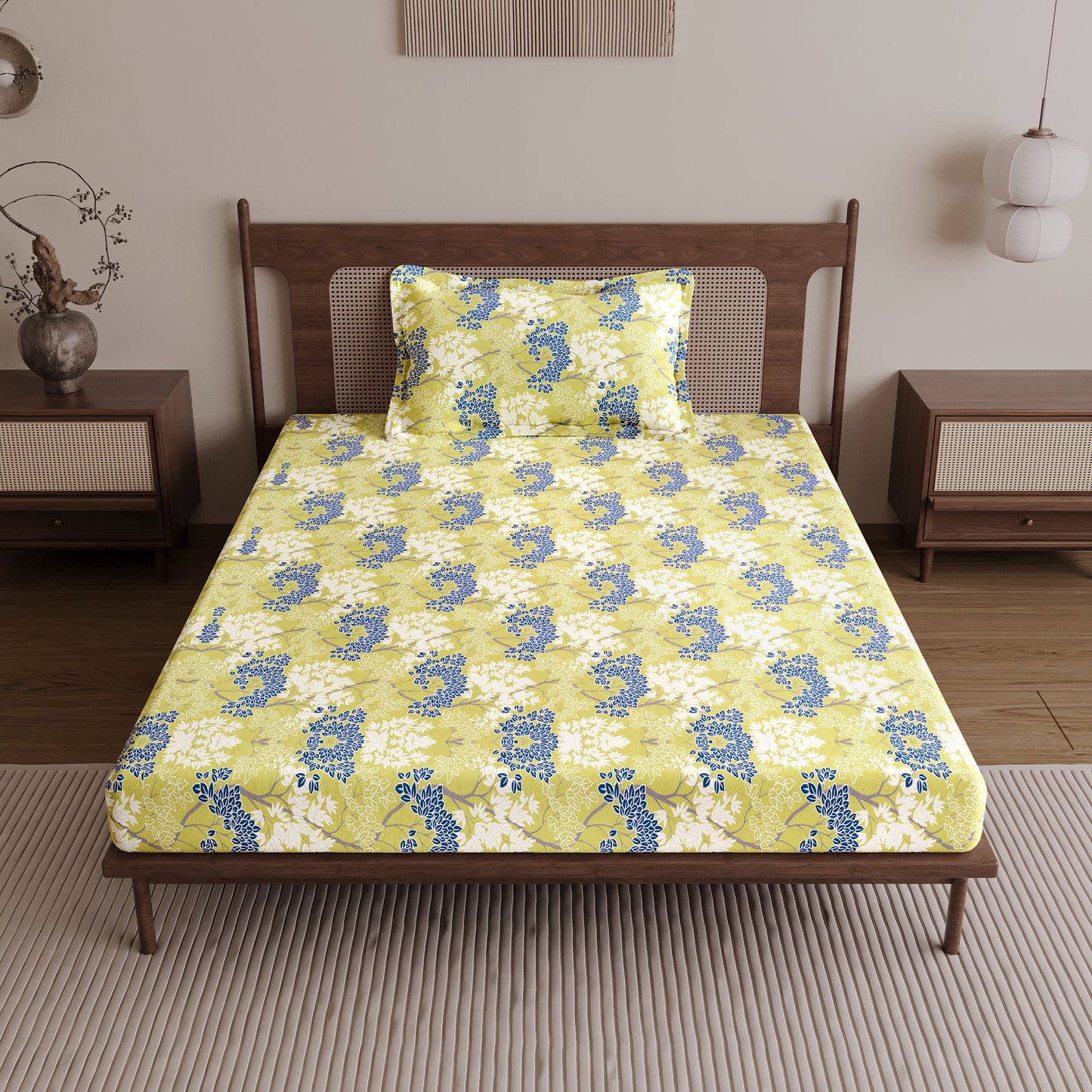 Green Autumn Tree Leaf Single Bed Bedsheet