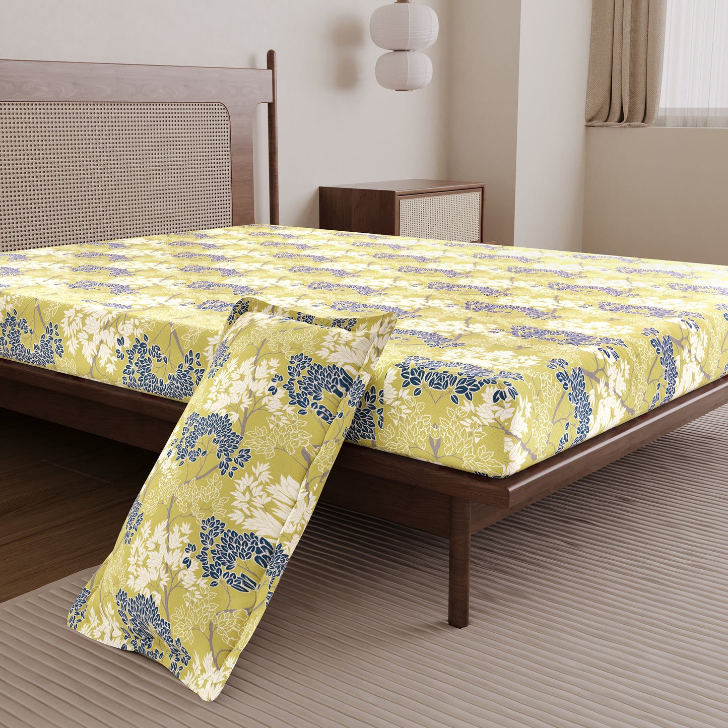 Green Autumn Tree Leaf Single Bed Bedsheet