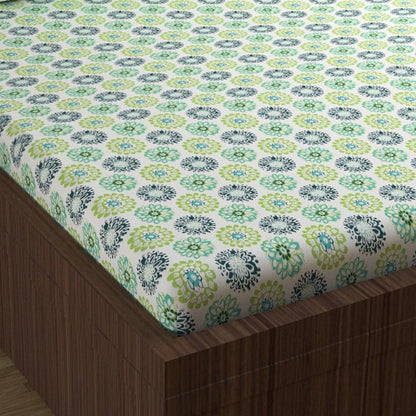 Green Dahlia Floral Printed Bedsheet For Double Bed