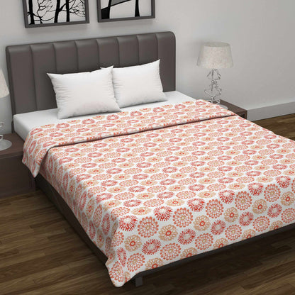 Peach Dahlia Floral Soft Silk Touch 144 TC 100% Cotton Dohar for Double Bed