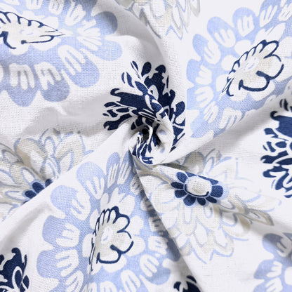 Dahlia Print Blue Bedsheet For King Size Bed