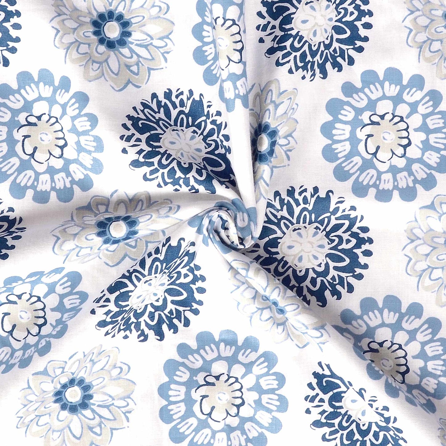 Blue and Grey Dahlia Floral Soft Silk Touch 144 TC 100% Cotton Dohar for Double Bed